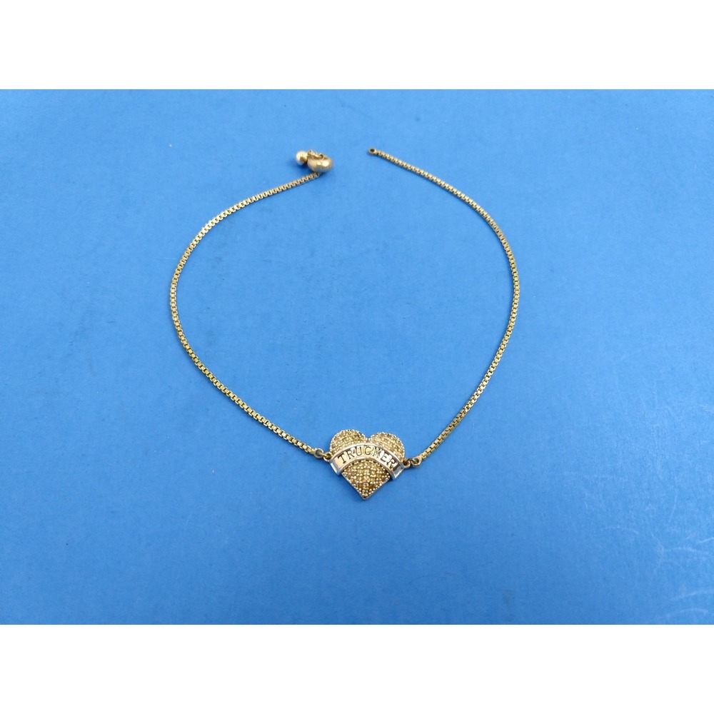 Silver Tone Rhinestone Trucker Heart Dangle Bracelet Charm